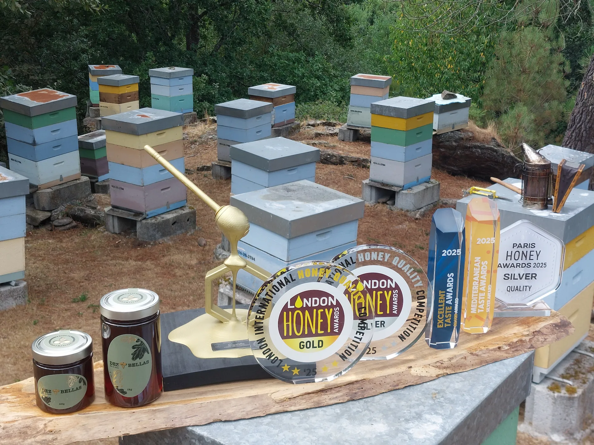 Apicultor trabajando con colmenas